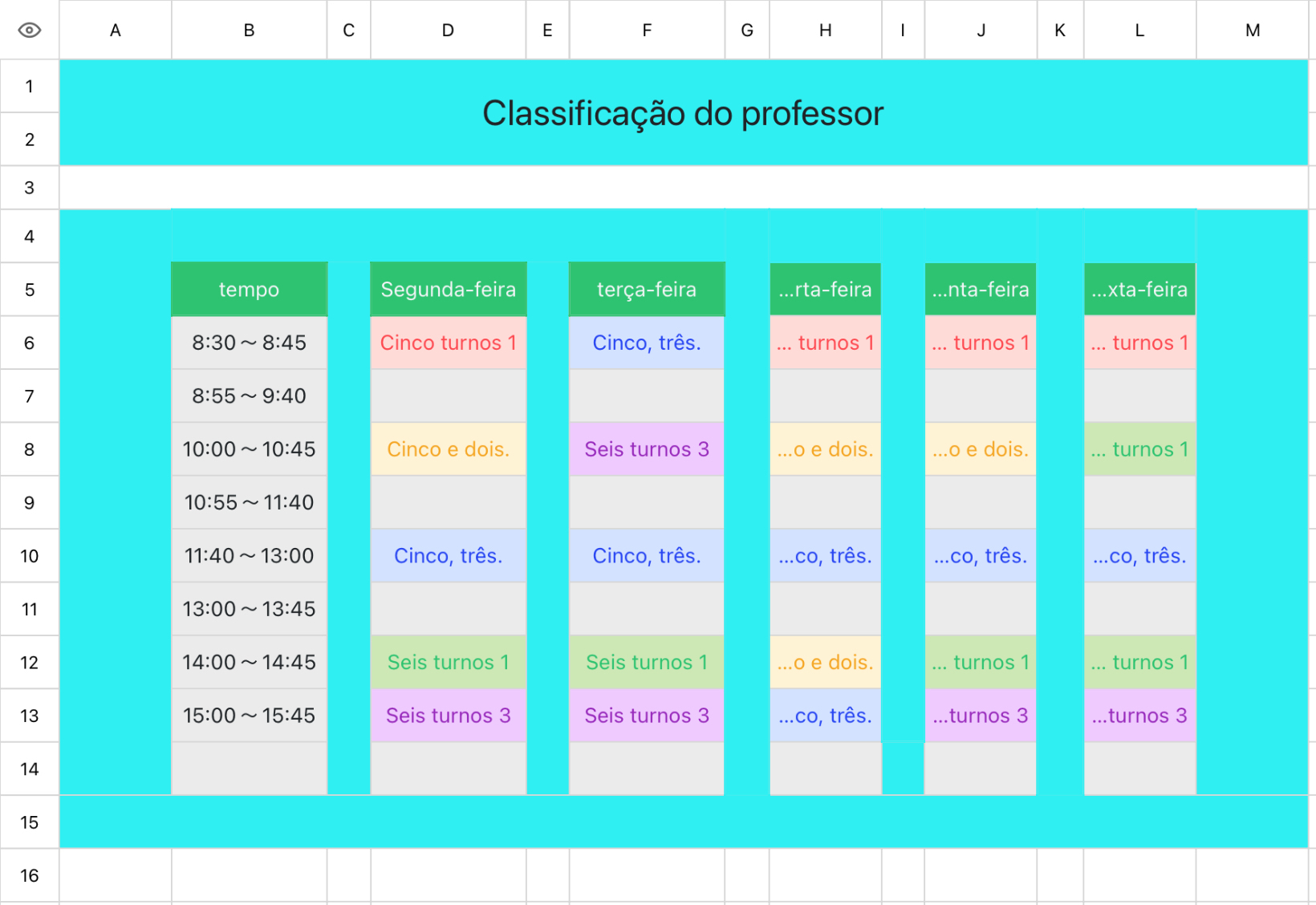 Classificação do professor
